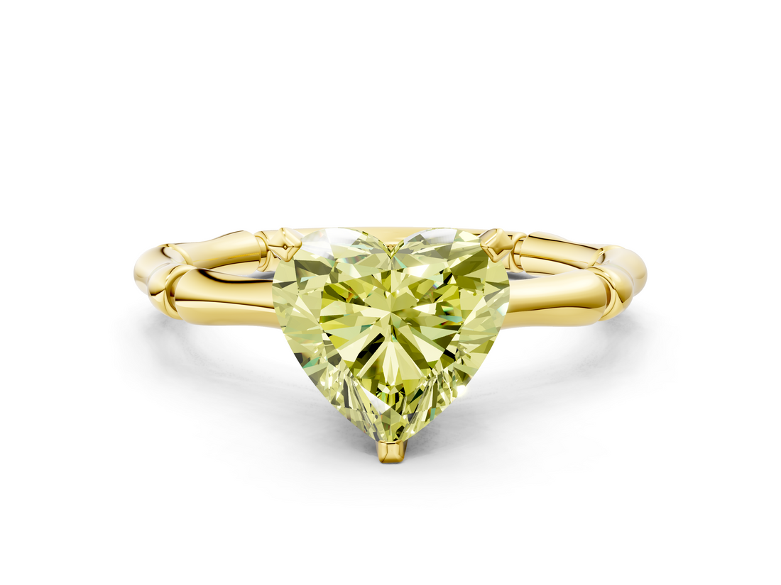 Yellow gold Fancy Yellow Heart  Solitaire Diamond Ring with Bamboo Band and Four-Prong Setting_56