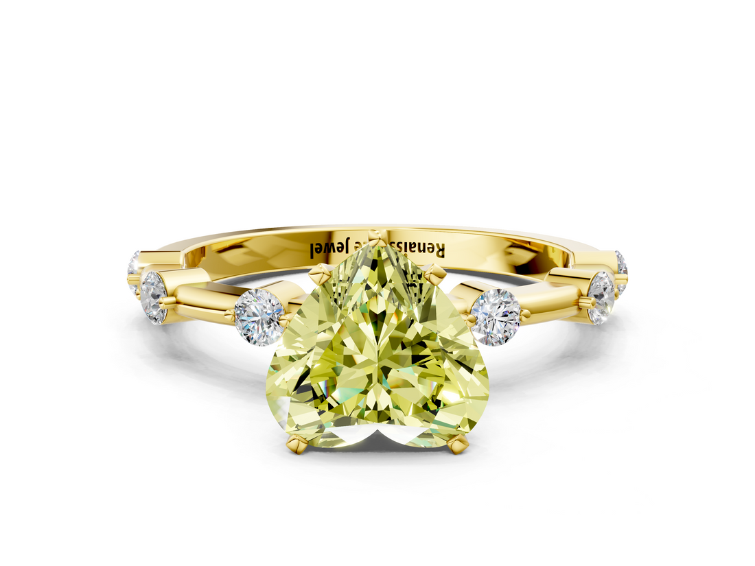 Yellow gold Fancy Yellow Heart  Solitaire Diamond Ring with Bezel Set Side Stones and Prong Setting_3