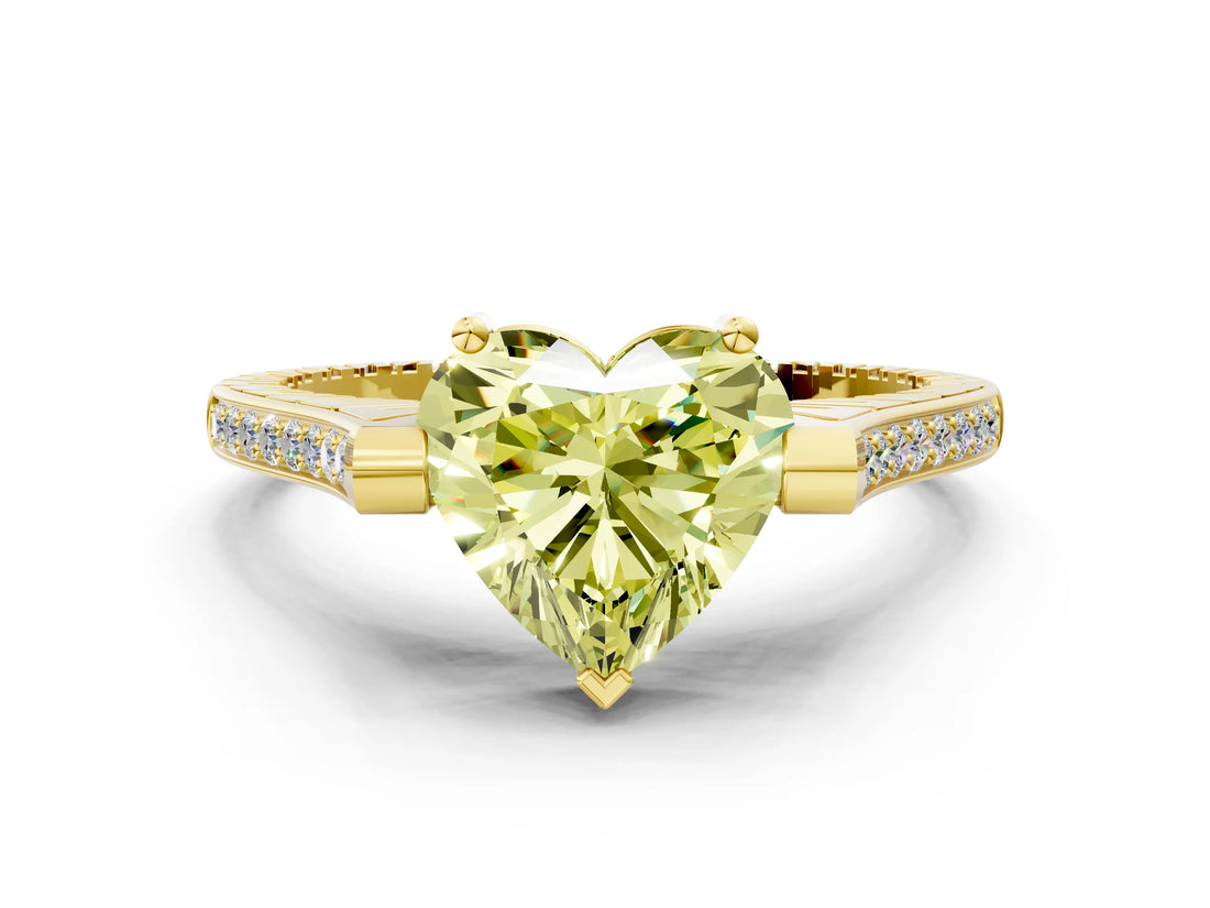 Yellow gold Fancy Yellow Heart  Solitaire Diamond Ring with Channel Set Band and Bezel Prong Setting_82