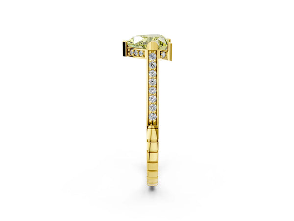 Yellow gold Fancy Yellow Heart  Solitaire Diamond Ring with Channel Set Band and Bezel Prong Setting