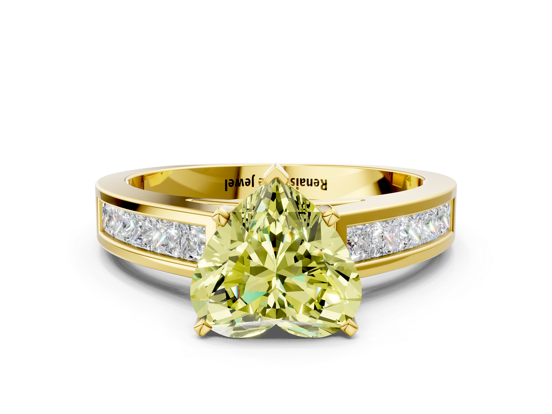 Yellow gold Fancy Yellow Heart  Solitaire Diamond Ring with Channel-Set Band and Four-Prong Setting_3
