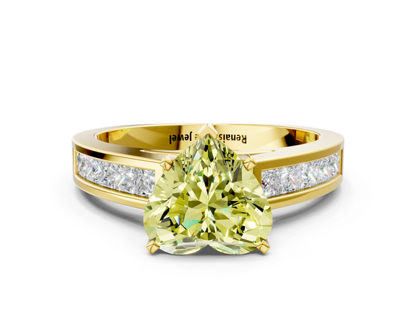 Yellow gold Fancy Yellow Heart  Solitaire Diamond Ring with Channel-Set Band and Four-Prong Setting