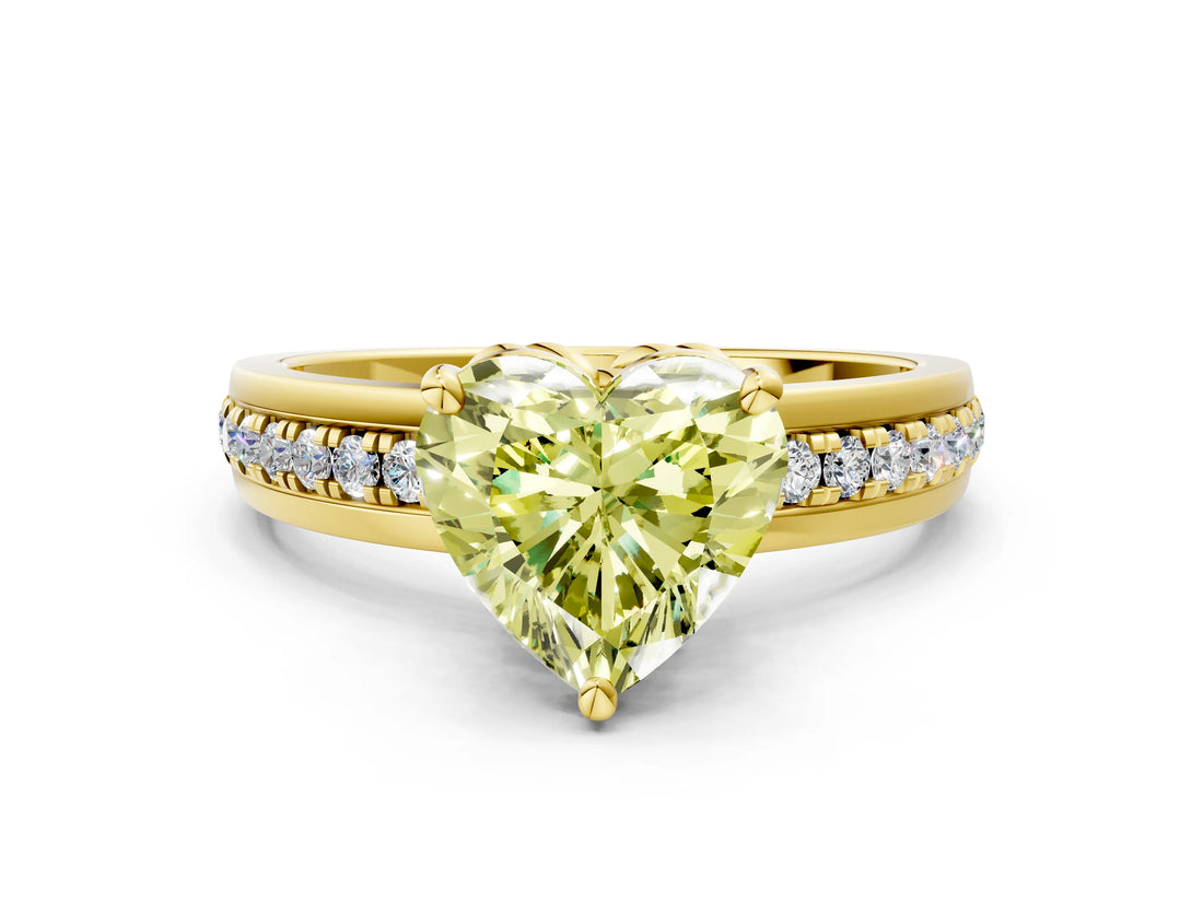 Yellow gold Fancy Yellow Heart  Solitaire Diamond Ring with Channel Set Band and Six-Prong Setting_48