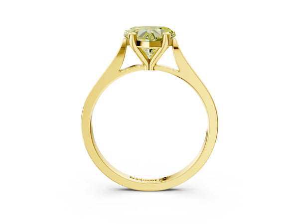 Yellow gold Fancy Yellow Heart  Solitaire Diamond Ring with Four-Prong Setting and Tapered Band