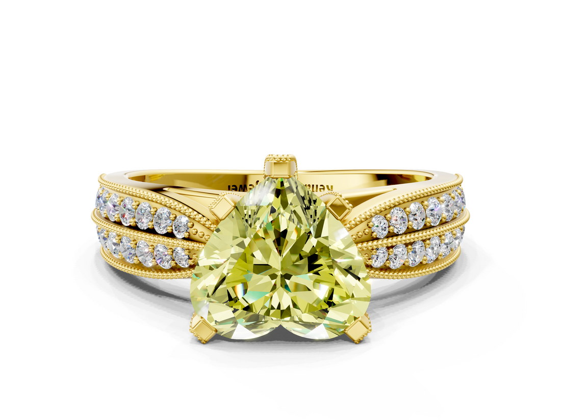 Yellow gold Fancy Yellow Heart  Solitaire Diamond Ring with Milgrain Pavé Band and Four-Prong Setting_20