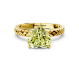 Yellow gold Fancy Yellow Heart  Solitaire Diamond Ring with Milgrain and Black Enamel X Pattern Band_84
