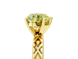 Yellow gold Fancy Yellow Heart  Solitaire Diamond Ring with Milgrain and Black Enamel X Pattern Band_89