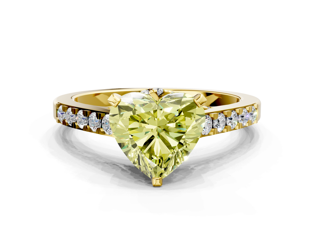 Yellow gold Fancy Yellow Heart  Solitaire Diamond Ring with Pavé Band and Four-Prong Setting_101
