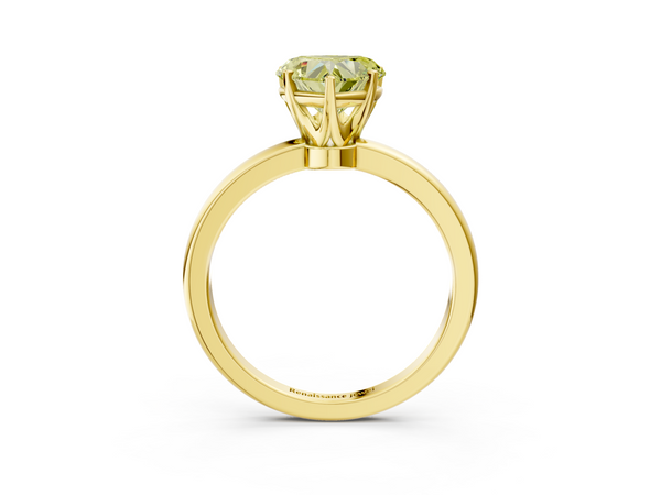 Yellow gold Fancy Yellow Heart  Solitaire Diamond Ring with Six-Prong Setting on a Classic Band