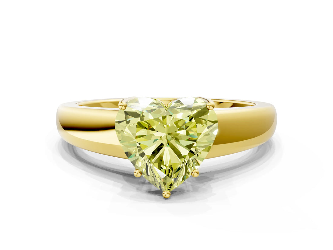 Yellow gold Fancy Yellow Heart  Solitaire Diamond Ring with Tapered Band and Four-Prong Setting_49
