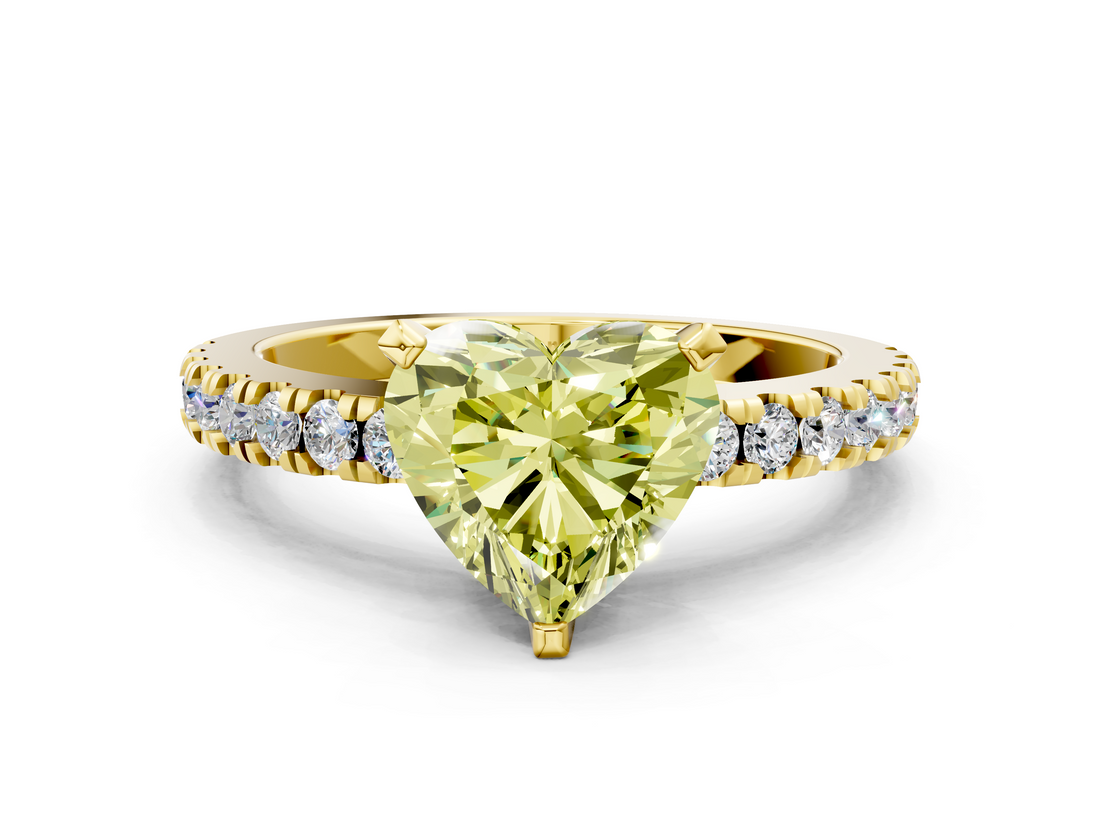 Yellow gold Fancy Yellow Heart  Solitaire Diamond with Pavé Band and Four-Prong Setting_63