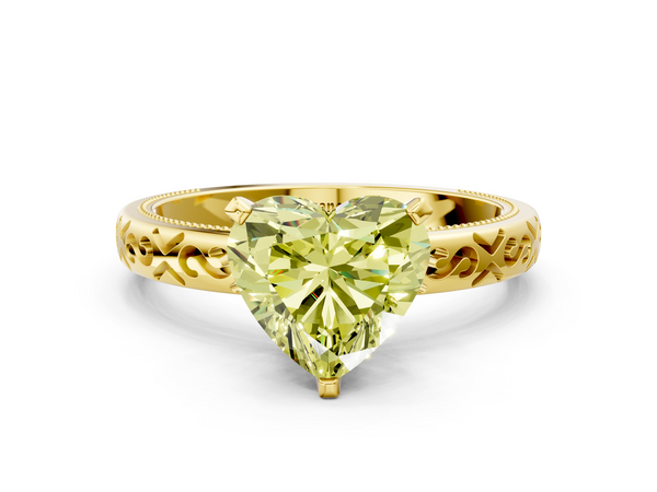 Yellow gold Fancy Yellow Heart  Solitaire Engagement Ring with Scrollwork Band and Four-Prong Setting