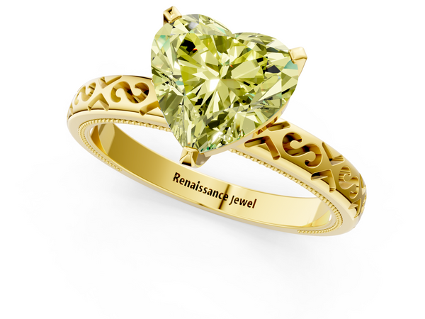 Yellow gold Fancy Yellow Heart  Solitaire Engagement Ring with Scrollwork Band and Four-Prong Setting