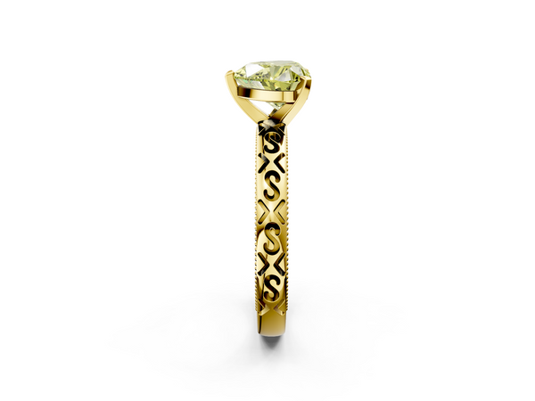 Yellow gold Fancy Yellow Heart  Solitaire Engagement Ring with Scrollwork Band and Four-Prong Setting