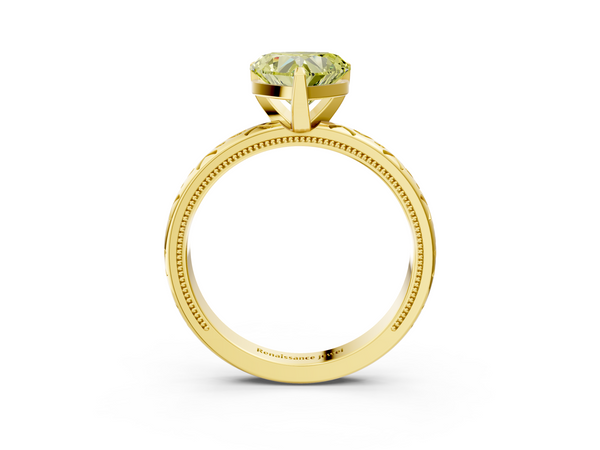Yellow gold Fancy Yellow Heart  Solitaire Engagement Ring with Scrollwork Band and Four-Prong Setting