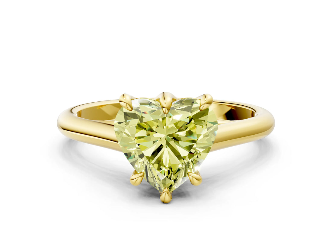 Yellow gold Fancy Yellow Heart  Solitaire Engagement Ring with Six-Prong Setting and Classic Band