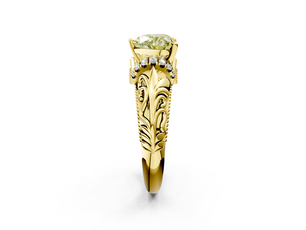 Yellow gold Fancy Yellow Heart  Solitaire Filigree Engagement Ring with Halo and Prong Setting