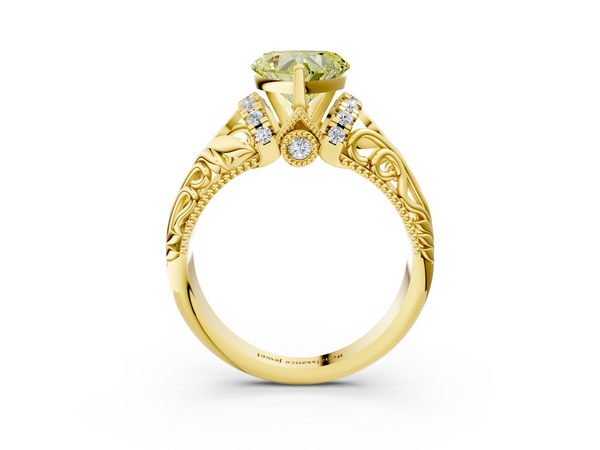 Yellow gold Fancy Yellow Heart  Solitaire Filigree Engagement Ring with Halo and Prong Setting
