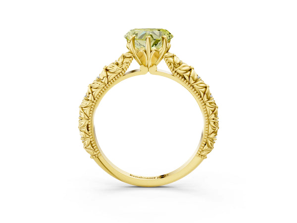 Yellow gold Fancy Yellow Heart  Solitaire Floral Milgrain Engagement Ring