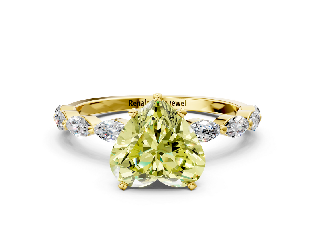 Yellow gold Fancy Yellow Heart  Solitaire Marquise Side Stone Prong Setting Ring_44