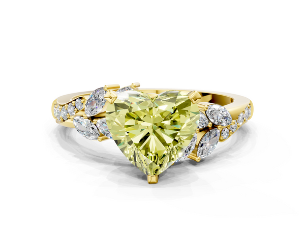 Yellow gold Fancy Yellow Heart  Solitaire Marquise Twist Band with Six-Prong Setting