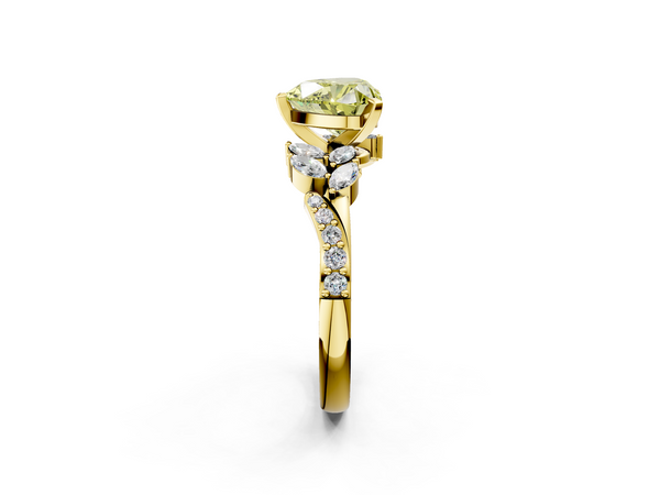 Yellow gold Fancy Yellow Heart  Solitaire Marquise Twist Band with Six-Prong Setting