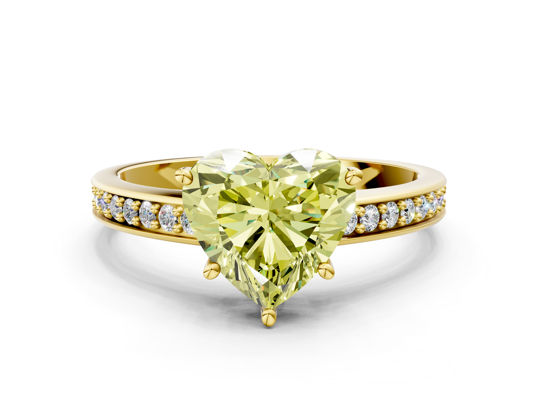 Yellow gold Fancy Yellow Heart  Solitaire Pavé Band Prong Setting Ring_20