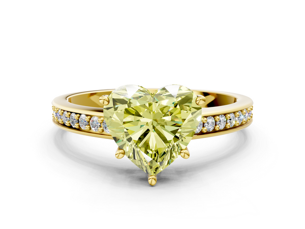 Yellow gold Fancy Yellow Heart  Solitaire Pavé Band Prong Setting Ring