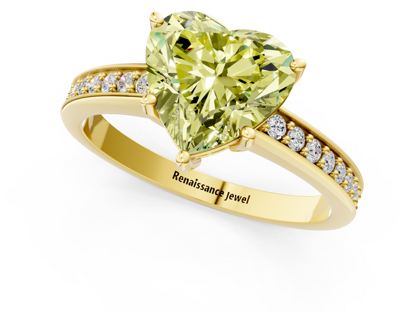 Yellow gold Fancy Yellow Heart  Solitaire Pavé Band Prong Setting Ring