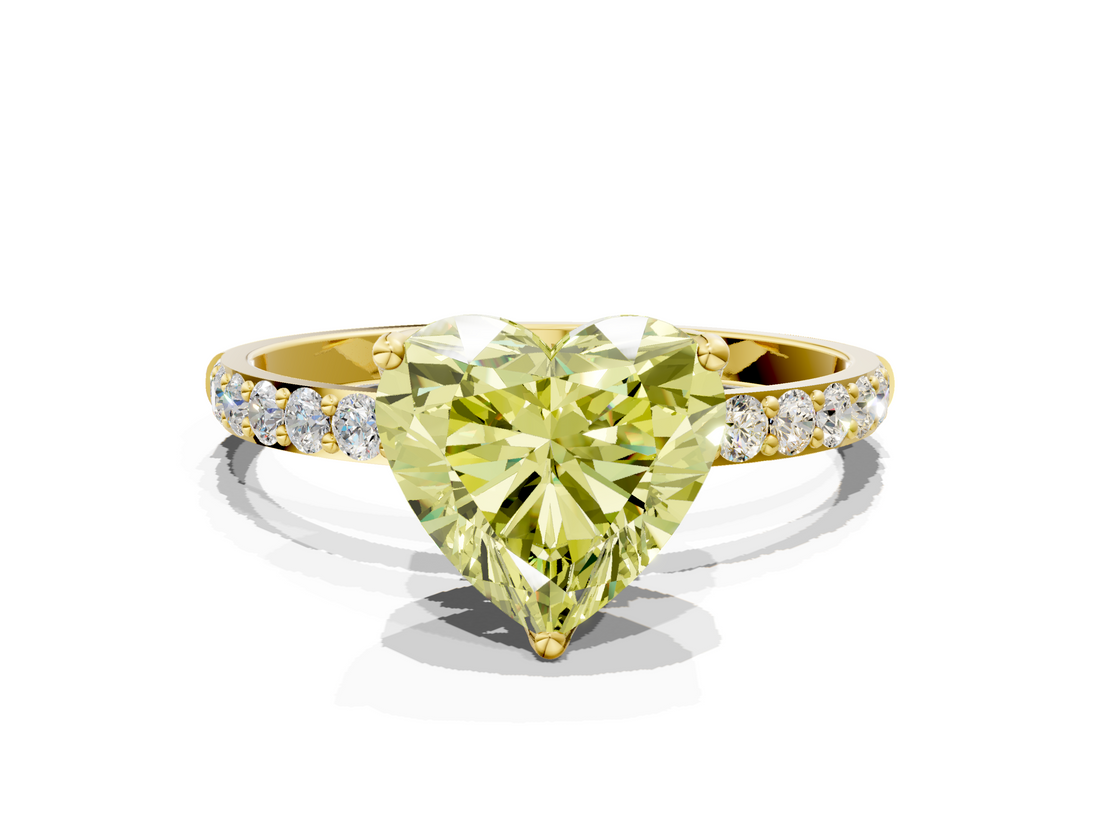Yellow gold Fancy Yellow Heart  Solitaire Pavé Diamond Engagement Ring with Four-Prong Setting_25