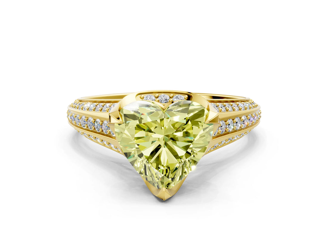 Yellow gold Fancy Yellow Heart  Solitaire Pave Split Shank Ring with Four-Prong Setting_81