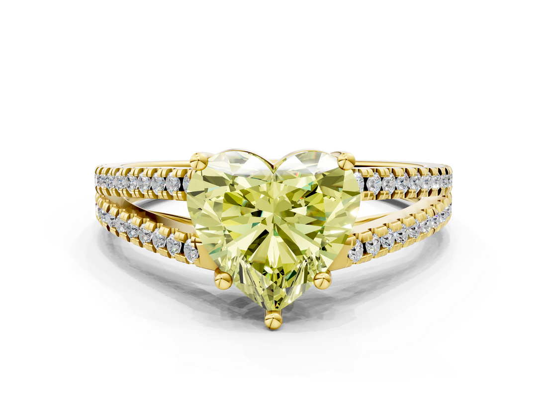 Yellow gold Fancy Yellow Heart  Solitaire Split Shank Pavé Diamond Engagement Ring_384