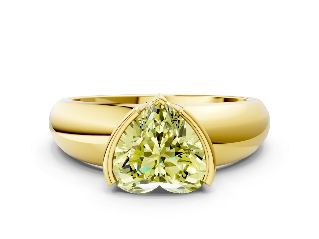 Yellow gold Fancy Yellow Heart  Solitaire Tension Set Diamond Ring with Wide Band_37