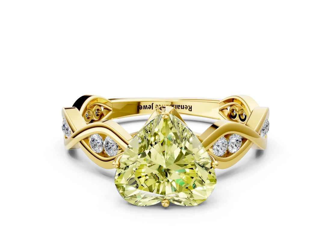 Yellow gold Fancy Yellow Heart  Solitaire Twist Band with Leaf Prong Setting 1