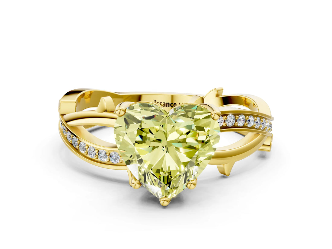 Yellow gold Fancy Yellow Heart  Solitaire Twist Band with Pavé Accents and Four-Prong Setting_20