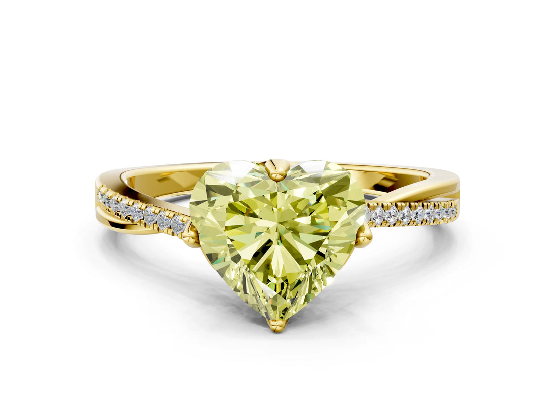 Yellow gold Fancy Yellow Heart  Solitaire Twist Band with Pavé Diamonds and Four-Prong Setting_53