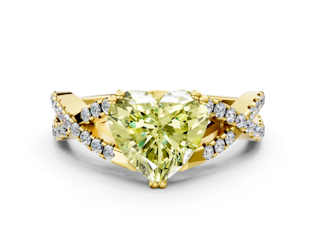 Yellow gold Fancy Yellow Heart  Solitaire Twist Band with Pavé Setting and Four-Prong Setting_34