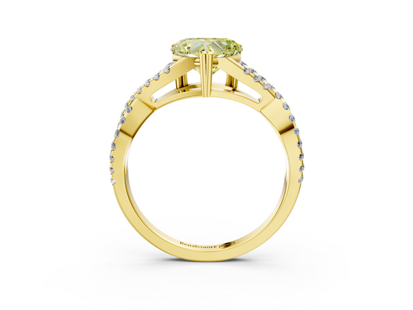 Yellow gold Fancy Yellow Heart Cut Diamond Solitaire Ring with Four-Prong Setting and Twisted Pavé Band