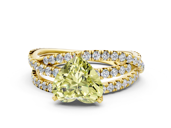 Yellow gold Fancy Yellow Heart  Solitaire Twist Band with Pavé Setting and Four-Prong Setting