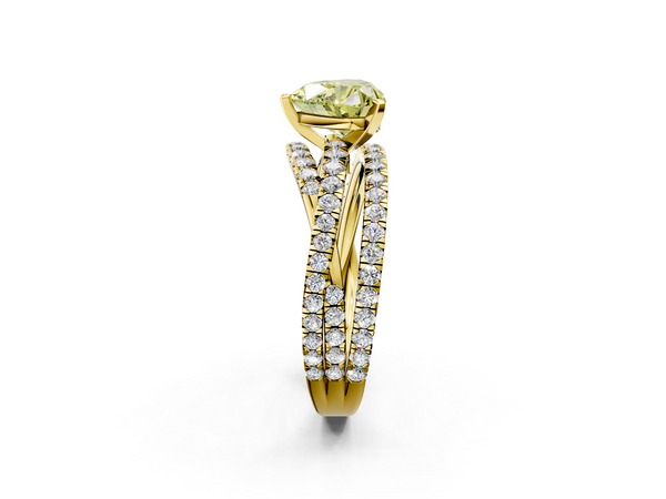 Yellow gold Fancy Yellow Heart  Solitaire Twist Band with Pavé Setting and Four-Prong Setting