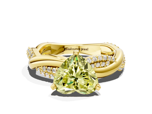 Yellow gold Fancy Yellow Heart  Solitaire Twist Band with Pave Prong Setting