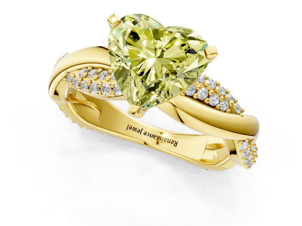 Yellow gold Fancy Yellow Heart  Solitaire Twist Band with Pave Prong Setting