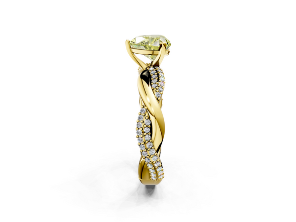 Yellow gold Fancy Yellow Heart  Solitaire Twist Band with Pave Prong Setting