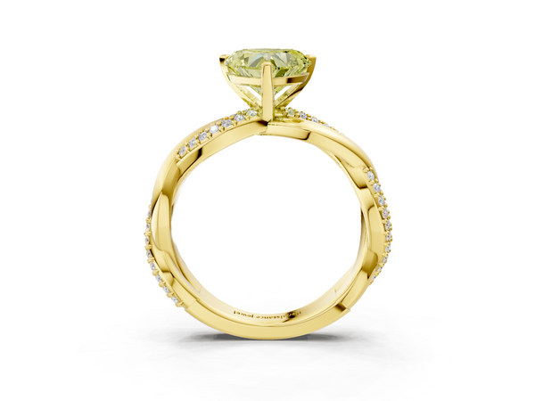 Yellow gold Fancy Yellow Heart  Solitaire Twist Band with Pave Prong Setting