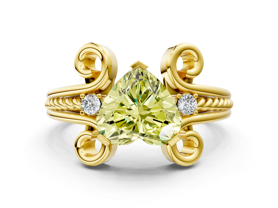 Yellow gold Fancy Yellow Heart  Solitaire Twisted Band Scroll Prong Ring_3