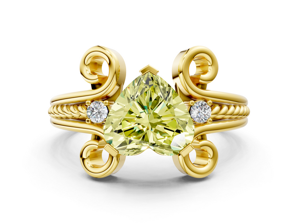 Yellow gold Fancy Yellow Heart  Solitaire Twisted Band Scroll Prong Ring
