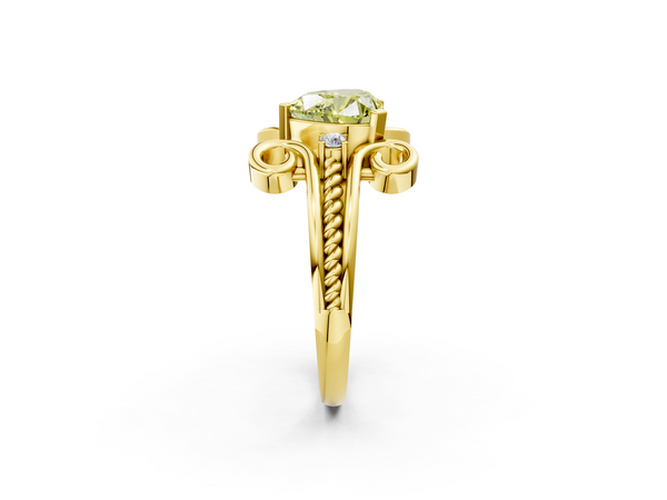 Yellow gold Fancy Yellow Heart  Solitaire Twisted Band Scroll Prong Ring
