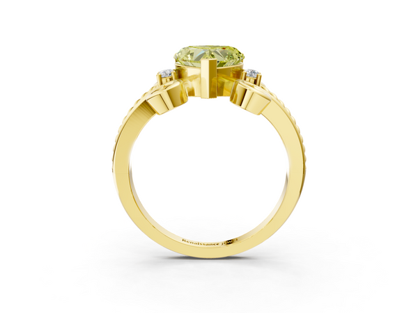 Yellow gold Fancy Yellow Heart  Solitaire Twisted Band Scroll Prong Ring