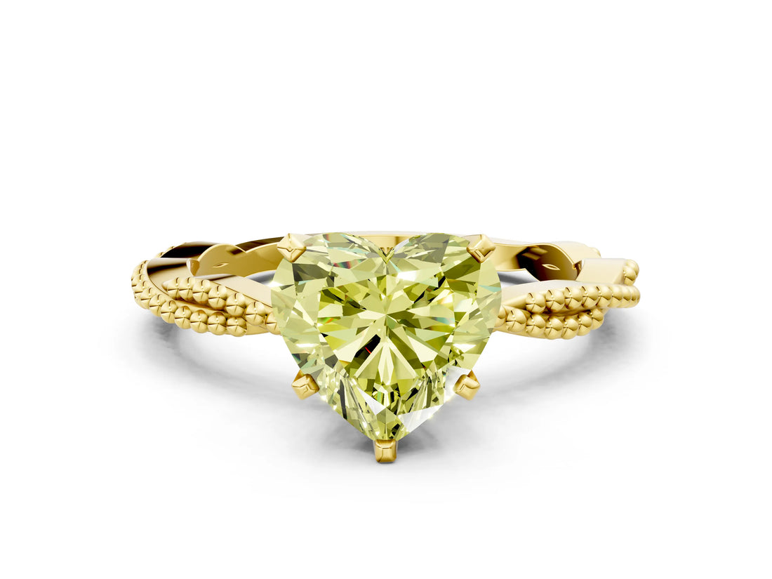 Yellow gold Fancy Yellow Heart  Solitaire Twisted Band with Bead Prong Setting_279