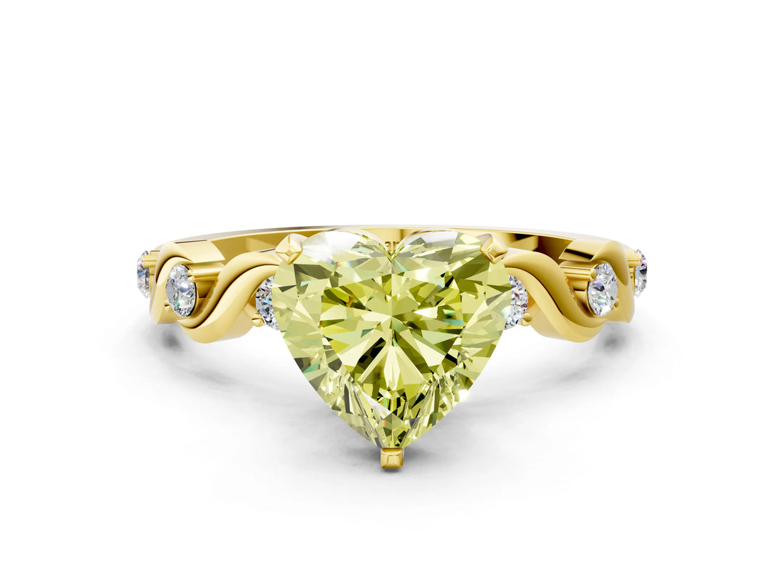 Yellow gold Fancy Yellow Heart  Solitaire Twisted Band with Prong Setting